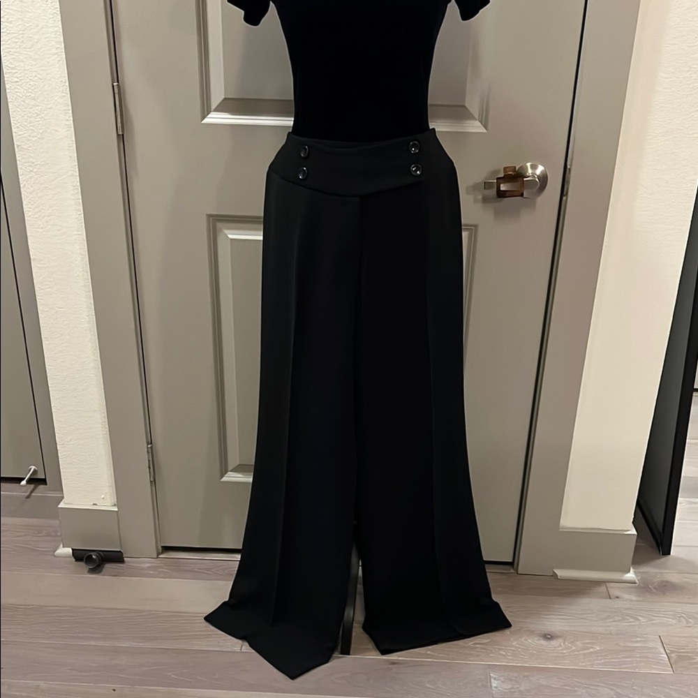 INC International Concepts Black Wide Leg sailor inspired Trousers Flowy Design